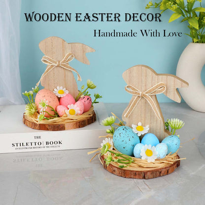 🔥🔥Big Sale 26%Off  Wooden Easter Bunny Egg Desktop Decoration,"YEE",Wooden Easter Decor