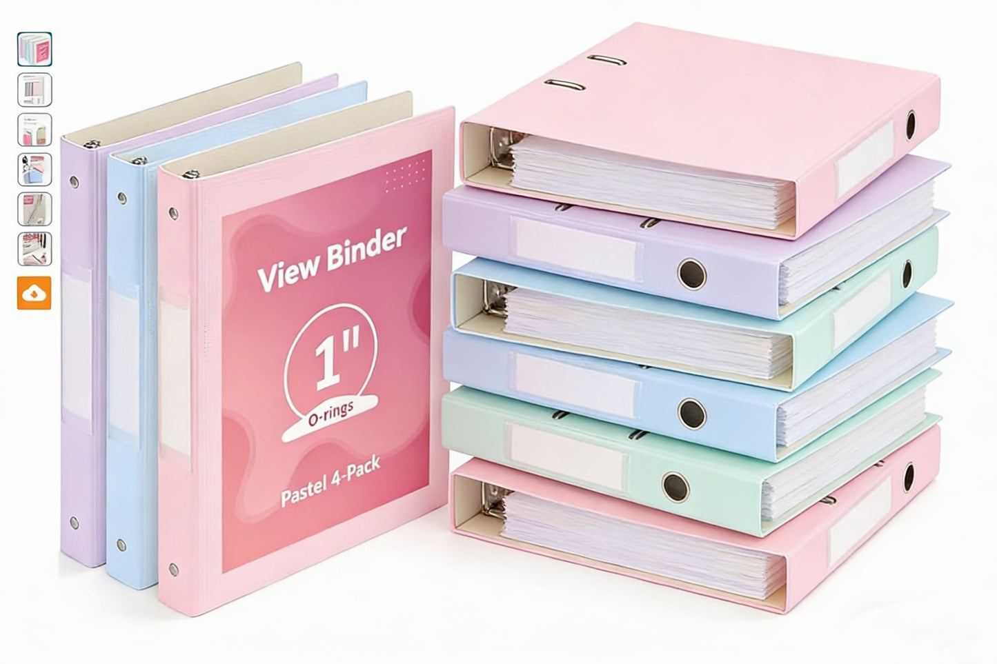 1 Inch 3 Ring Binders 4 Pack - Built Stronger with Safer Edges, Clear View Cover with Inside Pockets, Cute Pastel Colors for School & Office