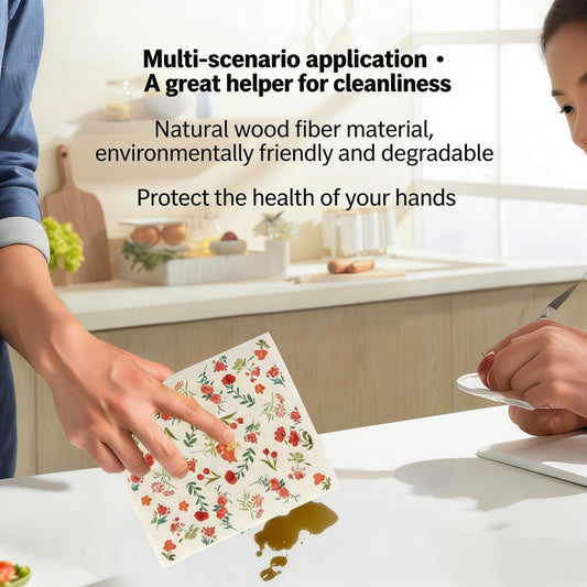 🧽🫧Imported German Wood Pulp Cotton Cleaning Cloths, Printed Swedish Dishcloths, Reusable Kitchen Dish Towels
