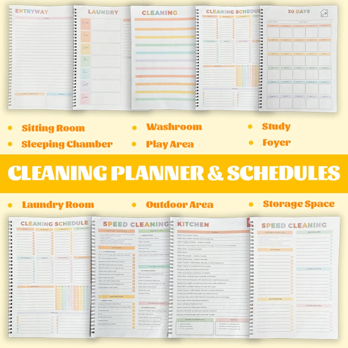 【ADHD Cleaning Planner】 A4 Size Daily Schedule & focus Checklist Notebook for Home Office & Dorm Use Durable Cover Smooth Pages Office Stationery Essential - Plannerbook