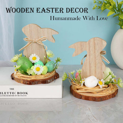 🔥🔥Big Sale 26%Off  Wooden Easter Bunny Egg Desktop Decoration,"YEE",Wooden Easter Decor