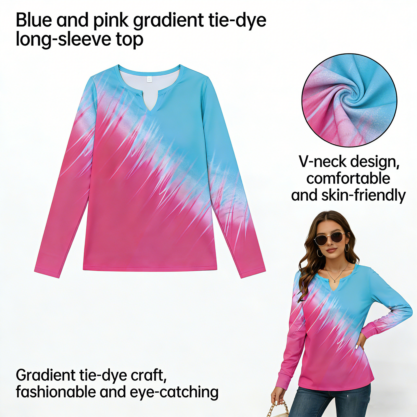 🔥🔥Hot-Sale Gift 49%OFF-New Spring/Autumn Wish European and American Style Digital Print Fashion V-Neck Women's T-Shirt Top
