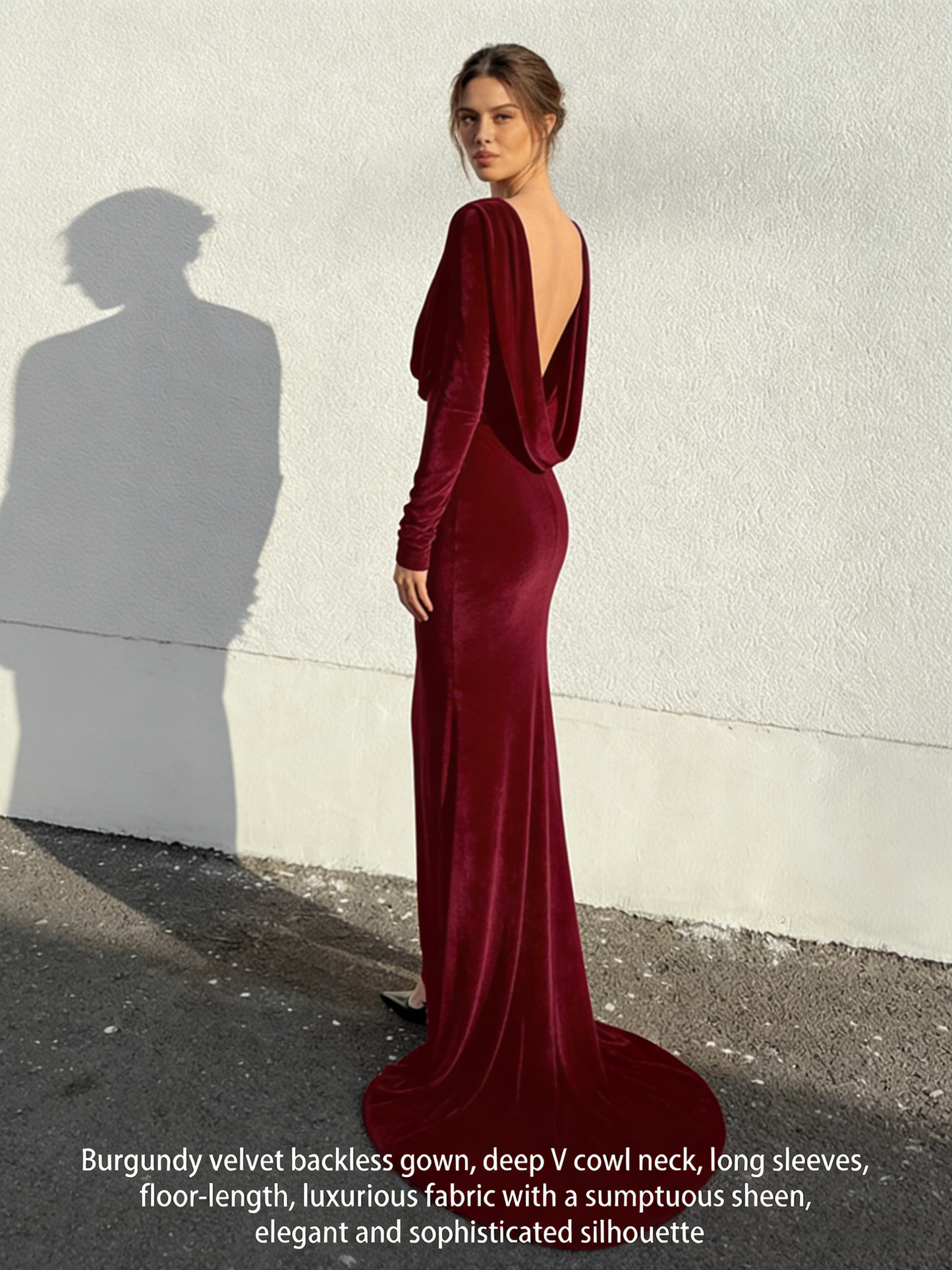 🎀💋New European and American style autumn sexy and fashionable backless long-sleeved slim high-waisted pleated slit long dress for women🎀💋