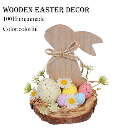🔥🔥Big Sale 26%Off  Wooden Easter Bunny Egg Desktop Decoration,"YEE",Wooden Easter Decor
