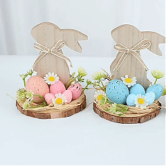 🔥🔥Big Sale 26%Off  Wooden Easter Bunny Egg Desktop Decoration,"YEE",Wooden Easter Decor