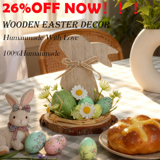 🔥🔥Big Sale 26%Off  Wooden Easter Bunny Egg Desktop Decoration,"YEE",Wooden Easter Decor