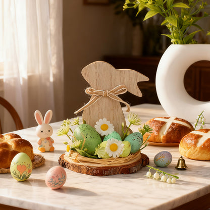 🔥🔥Big Sale 26%Off  Wooden Easter Bunny Egg Desktop Decoration,"YEE",Wooden Easter Decor