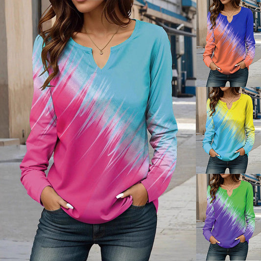 🔥🔥Hot-Sale Gift 49%OFF-New Spring/Autumn Wish European and American Style Digital Print Fashion V-Neck Women's T-Shirt Top