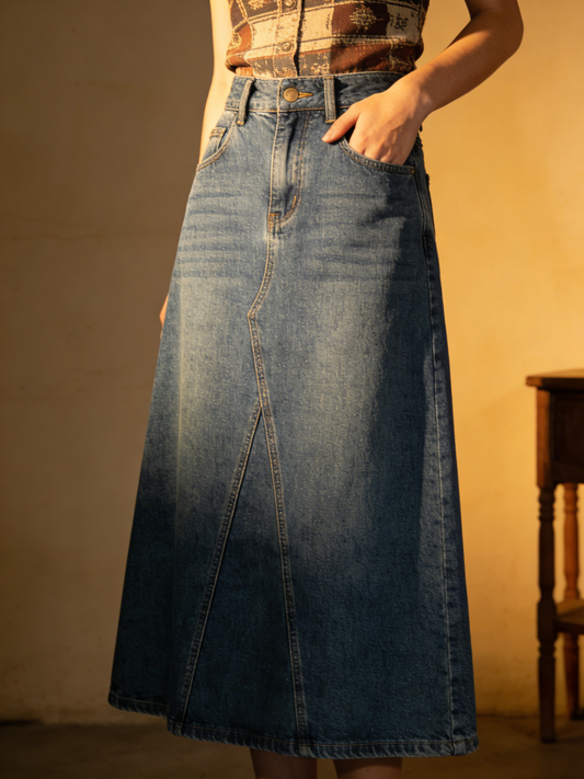 denim midi skirt