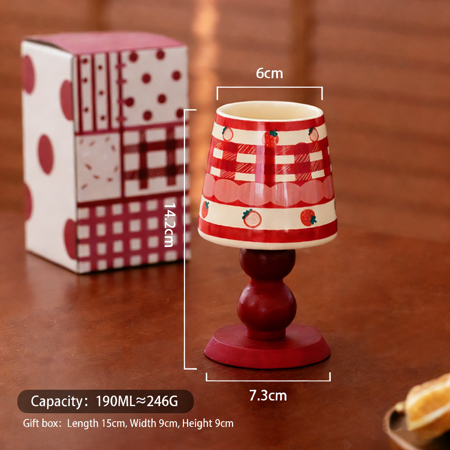 Apple, cherry, and strawberry stemmed mug