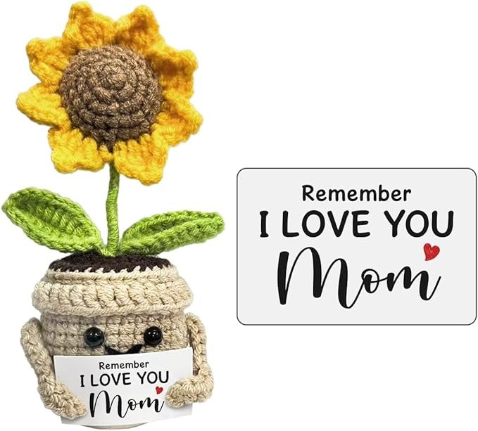 Mini Birthday Gifts for Mom，Handmade Crochet Cute Small Sunflower Gifts