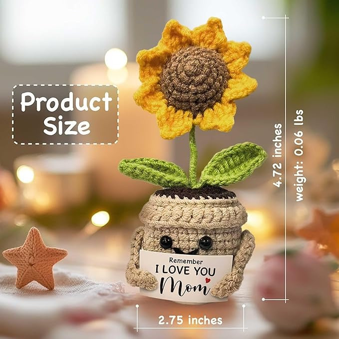 Mini Birthday Gifts for Mom，Handmade Crochet Cute Small Sunflower Gifts