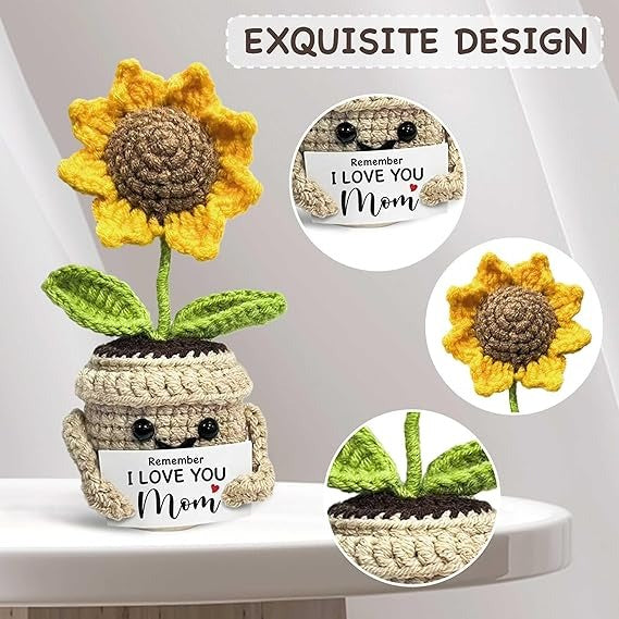 Mini Birthday Gifts for Mom，Handmade Crochet Cute Small Sunflower Gifts