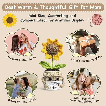 Mini Birthday Gifts for Mom，Handmade Crochet Cute Small Sunflower Gifts