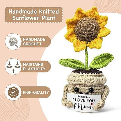 Mini Birthday Gifts for Mom，Handmade Crochet Cute Small Sunflower Gifts