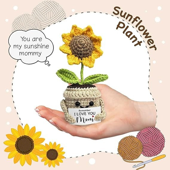 Mini Birthday Gifts for Mom，Handmade Crochet Cute Small Sunflower Gifts