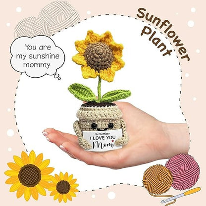 Mini Birthday Gifts for Mom，Handmade Crochet Cute Small Sunflower Gifts