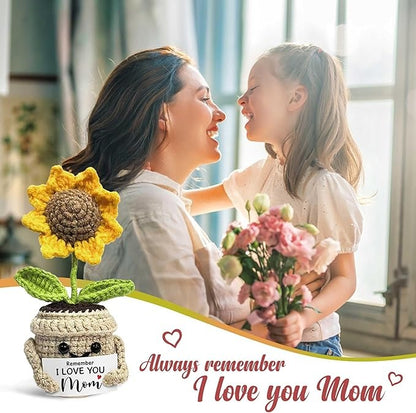 Mini Birthday Gifts for Mom，Handmade Crochet Cute Small Sunflower Gifts