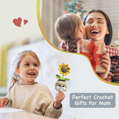 Mini Birthday Gifts for Mom，Handmade Crochet Cute Small Sunflower Gifts
